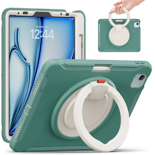 ETGOKJM Tablet-Schutz Compatible with iPad Pro 11 2018/2020/2021/2022 Case, Shockproof Hybrid Protective Cover with Rotating Handle & Stand, Kid-Friendly Design Tablet-Zubehör(Emerald Green) von ETGOKJM