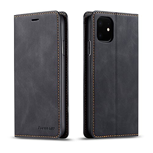 ETGOKJM Telefonschutz Multifunktions-Leder-Geldbörsenfall Compatible with iPhone 11,2 in 1 Flip-Magnet-Geldbörsen-Abdeckungsfall, TPU-Bodenschalengehäuse mit Kartensteckplatz Telefonzubehör(Black) von ETGOKJM