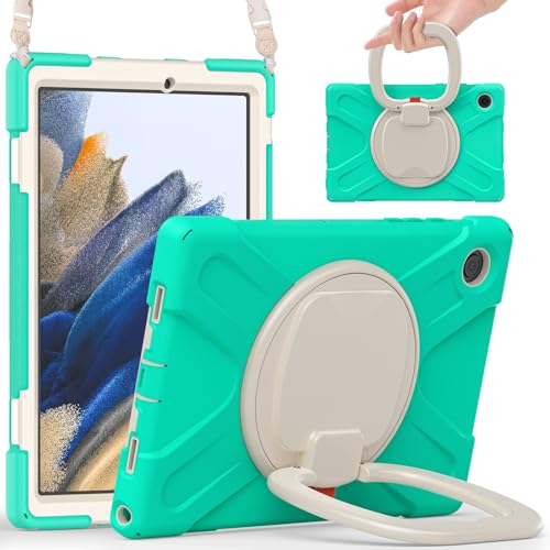 Tablet-Schutz Hülle kompatibel mit Samsung Galaxy Tab A8 10,5 Zoll X200/X205 (2021), robuste, stoßfeste TPU-Kinderhülle, 360 Grad drehbare Multifunktions-Griffhalterung + robuste Abdeckung mit Schulte von ETGOKJM