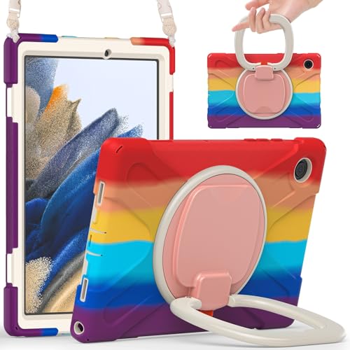 Tablet-Schutz Hülle kompatibel mit Samsung Galaxy Tab A8 10,5 Zoll X200/X205 (2021), robuste, stoßfeste TPU-Kinderhülle, 360 Grad drehbare Multifunktions-Griffhalterung + robuste Abdeckung mit Schulte von ETGOKJM
