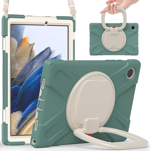 Tablet-Schutz Hülle kompatibel mit Samsung Galaxy Tab A8 10,5 Zoll X200/X205 (2021), robuste, stoßfeste TPU-Kinderhülle, 360 Grad drehbare Multifunktions-Griffhalterung + robuste Abdeckung mit Schulte von ETGOKJM