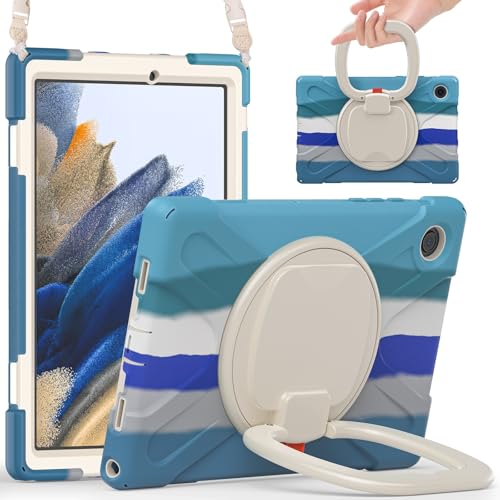 Tablet-Schutz Hülle kompatibel mit Samsung Galaxy Tab A8 10,5 Zoll X200/X205 (2021), robuste, stoßfeste TPU-Kinderhülle, 360 Grad drehbare Multifunktions-Griffhalterung + robuste Abdeckung mit Schulte von ETGOKJM