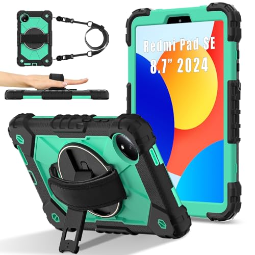 Tablet-Schutz Hülle kompatibel mit Xiaomi Redmi Pad SE 8,7 Zoll, erschienen 2024, Hülle, Tablet-Hülle, vollständig schützende, stoßfeste Hülle, um 1 Grad drehbare Multifunktions-Griffhalterung + Schul von ETGOKJM