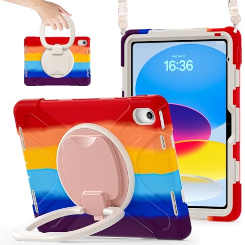Tablet-Schutz Hülle kompatibel mit iPad (A16) 11. Generation 11 Zoll (2025), stoßfeste, robuste Abdeckung mit 360° drehbarem Ständer, robuste Tablet-Hülle mit Hand-/Schultergurt Tablet-Zubehör(Red 1) von ETGOKJM