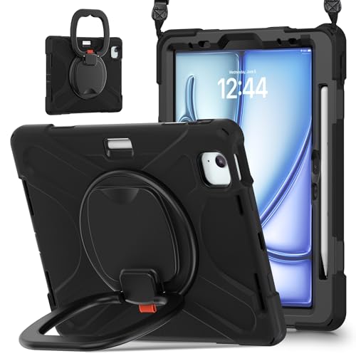 Tablet-Schutz Hülle kompatibel mit iPad Air 11 Zoll M3 (2025) / Air11 M2 (2024), stoßfeste, robuste Abdeckung mit um 360 Grad drehbarem Ständer, robuste Tablet-Hülle mit Hand-/Schultergurt Tablet-Zube von ETGOKJM