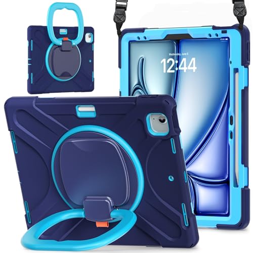 Tablet-Schutz Hülle kompatibel mit iPad Air 13 Zoll M3 2025/Air 13 Zoll M2 2024, robuste, stoßfeste TPU-Kinderhülle, 360 Grad drehbare Multifunktions-Griffhalterung + robuste Abdeckung mit Schultergur von ETGOKJM