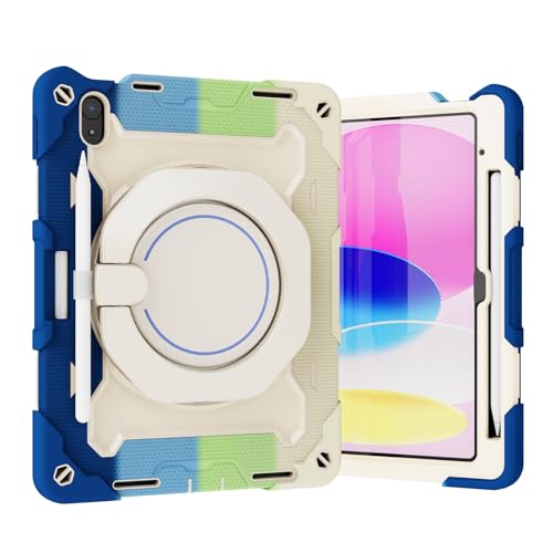Tablet-Schutz Kinderhülle kompatibel mit iPad 11. Generation A16 11 Zoll 2025, 360° drehbarer Griff, Standhülle, bruchsichere Drei-in-Eins-Schale, sturzsicher, Schultergurt Tablet-Zubehör(RAINBOW BLUE Tablet-Schutz Kinderhülle kompatibel mit iPad 11. Generation A16 11 Zoll 2025, 360° drehbarer Griff, Standhülle, bruchsichere Drei-in-Eins-Schale, sturzsicher, Schultergurt Tablet-Zubehör(RAINBOW BLUE von ETGOKJM