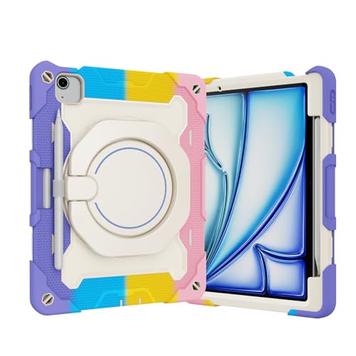 Tablet-Schutz Kinderhülle kompatibel mit iPad Air 11 Zoll (M3 2025 7./M2 2024 6.), 360° drehbarer Griff, Standhülle, bruchsichere DREI-in-Eins-Schale, sturzsicher, Schultergurt Tablet-Zubehör(Rainbow von ETGOKJM