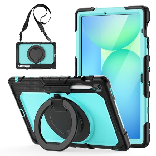 Tablet-Schutz Kompatibel mit Samsung Galaxy Tab S10 FE+ Plus 13,1 Zoll (Modell SM-X620/X626) Hülle mit Stifthalter + Displayschutz, robuste Rundum-Schutzhülle mit drehbarem Griff, Silikonhülle Tablet- von ETGOKJM