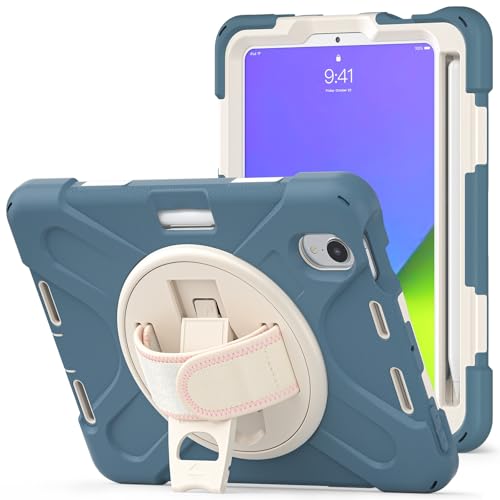 Tablet-Schutz Kompatibel mit der Hülle Compatible with das iPad Mini 7 (A17 Pro) 2024, robuste, stoßfeste Schutzhülle mit Fallschutz und Stifthalter, Schutzhülle mit Schultergurt Compatible with Kinde von ETGOKJM