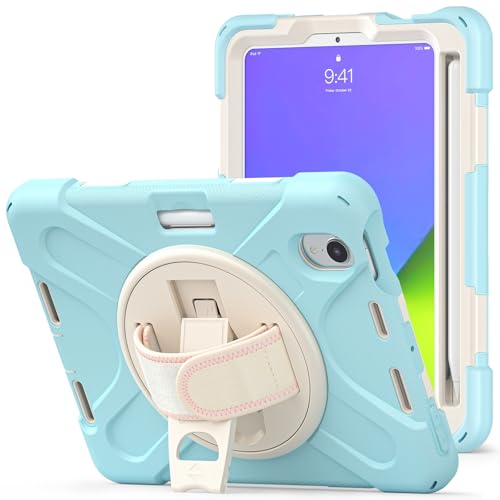 Tablet-Schutz Kompatibel mit der Hülle Compatible with das iPad Mini 7 (A17 Pro) 2024, robuste, stoßfeste Schutzhülle mit Fallschutz und Stifthalter, Schutzhülle mit Schultergurt Compatible with Kinde von ETGOKJM