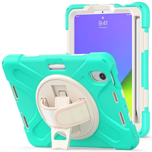 Tablet-Schutz Kompatibel mit der Hülle Compatible with das iPad Mini der 6. Generation 2021, robuste, stoßfeste Schutzhülle mit Fallschutz und Stifthalter, Schutzhülle mit Schultergurt Compatible with von ETGOKJM