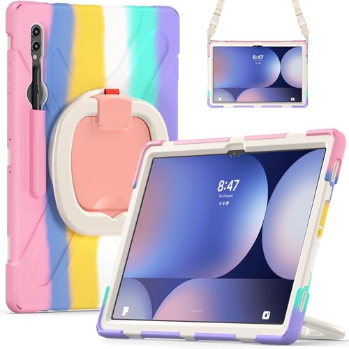 Tablet-Schutz Stoßfeste, robuste Hülle, kompatibel mit Samsung Galaxy Tab S9 Ultra 14,6 Zoll SM-X910 2023, mit um 360 Grad drehbarem Ständer, Hand-/Schultergurt, robuste Tablet-Hülle Tablet-Zubehör(Pi von ETGOKJM