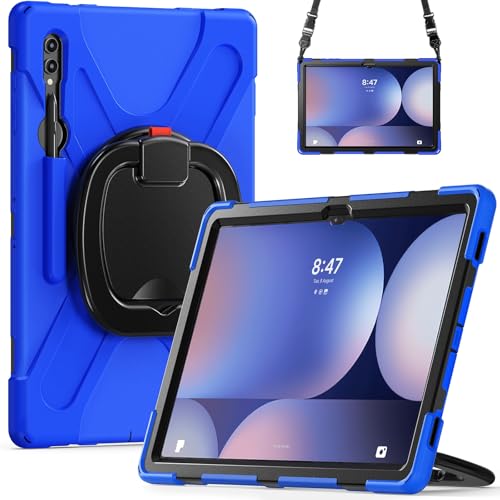 Tablet-Schutz Stoßfeste, robuste Hülle, kompatibel mit Samsung Galaxy Tab S9 Ultra 14,6 Zoll SM-X910 2023, mit um 360 Grad drehbarem Ständer, Hand-/Schultergurt, robuste Tablet-Hülle Tablet-Zubehör(Bl von ETGOKJM