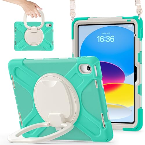 Tablet-Schutz Stoßfeste Hülle, kompatibel mit iPad Mini 7 (A17 Pro)/ Mini 7./6. Generation 8,3 Zoll Hülle (2024/2021), stabile Abdeckung mit drehbarem Ständer, robuste Tablet-Hülle mit Hand-/Schulterg von ETGOKJM
