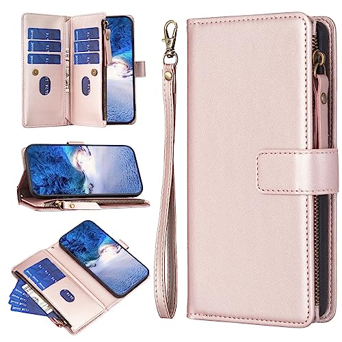 Telefon-Bildschirmschutz 2-in-1-Brieftaschenhülle, kompatibel mit OPPO A94 5G/F19 Pro Plus/Reno5 z 5G, Premium-Leder-Magnetreißverschlusstasche, Wristlet-Flip-Handyhülle mit [Kartenfächern][Handschlau von ETGOKJM