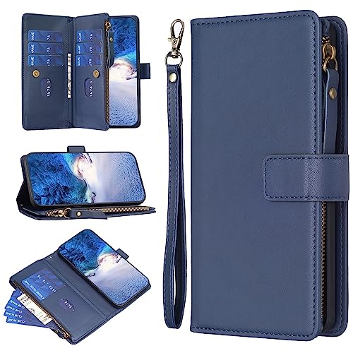 Telefon-Bildschirmschutz 2-in-1-Brieftaschenhülle, kompatibel mit OPPO A96 5G/Reno 7Z, Premium-Leder-Magnetreißverschlusstasche, Wristlet-Flip-Handyhülle mit [Kartenfächern][Handschlaufe][Geldfach] Te von ETGOKJM