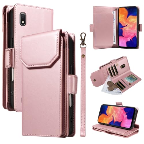 Telefon-Bildschirmschutz Kompatibel mit Samsung Galaxy A10 Brieftaschen-Hülle mit Kartenhalter for Damen und Herren, modische PU-Lederhülle, seitliche Schnalle, Handschlaufe, Brieftaschen-Handyhülle, von ETGOKJM