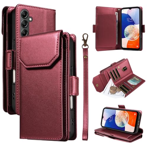 Telefon-Bildschirmschutz Kompatibel mit Samsung Galaxy A14 5G/4G, Brieftaschen-Hülle mit Kartenhalter for Damen und Herren, modische PU-Lederhülle, seitliche Schnalle, Handschlaufe, Brieftaschen-Handy von ETGOKJM