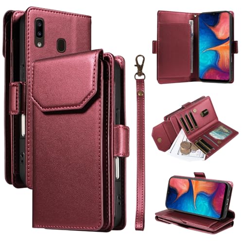 Telefon-Bildschirmschutz Kompatibel mit Samsung Galaxy A20/A30, Brieftaschen-Hülle mit Kartenhalter for Damen und Herren, modische PU-Lederhülle, seitliche Schnalle, Handschlaufe, Brieftaschen-Handyhü von ETGOKJM