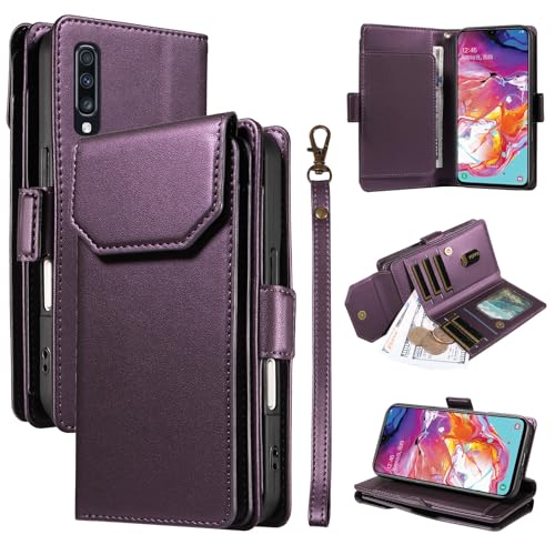 Telefon-Bildschirmschutz Kompatibel mit Samsung Galaxy A70/A70S, Brieftaschen-Hülle mit Kartenhalter for Damen und Herren, modische PU-Lederhülle, seitliche Schnalle, Handschlaufe, Brieftaschen-Handyh von ETGOKJM
