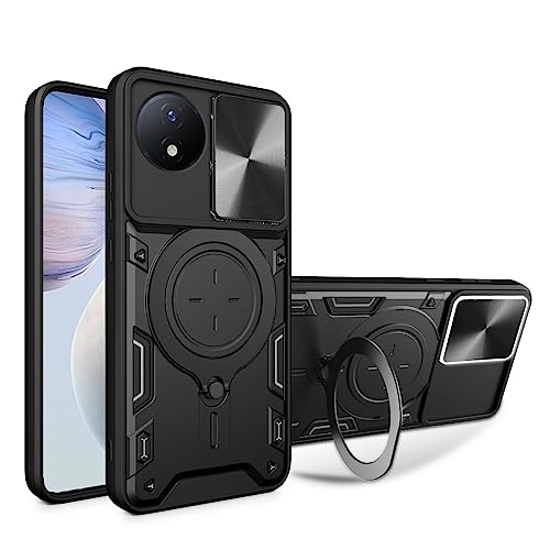 Telefon-Bildschirmschutz Kompatibel mit Vivo Y02 4G Hülle mit verschiebbarer Kameraabdeckung, [militärischer Fallschutz], Hülle mit Ring, Hart-PC, Anti-Drop, stoßfest, robuste, stoßfeste Schutzhülle T von ETGOKJM