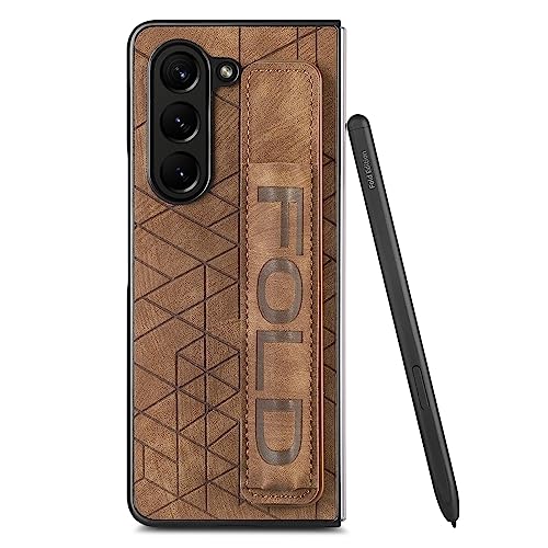 Telefon-Bildschirmschutz Stilvolle Hülle kompatibel mit Samsung Galaxy Fold 5 Hülle mit Stifthalter, Handyhülle Premium PU-Leder Flip Folio Case mit griffigem PU-Riemen Compatible with Galaxy Fold 5 T von ETGOKJM