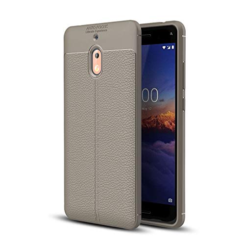 Telefonschutz Compatible with Nokia2.1 Fall, stoßfest großer Auswirkungen harten Kautschuk-robuster Hybridgehäuse Schutzschutzschutz-Shatter-resistenter Handy-Caseleather-Textur Telefonzubehör(Grey) von ETGOKJM