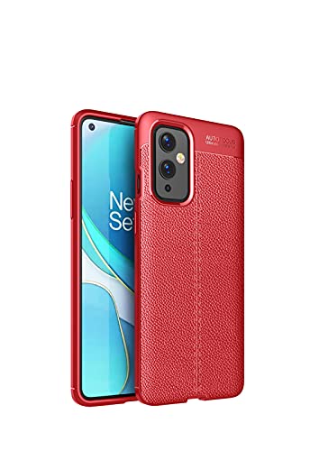 Telefonschutz Compatible with OnePlus 9 Fall, stoßfester hohe Wirkung Hunde Gummi Robuste Hybridgehäuse Schutzschutz Anti-Shock Shatter-Resistant Mobiltelefon Casureather Texture Telefonzubehör(Red) von ETGOKJM