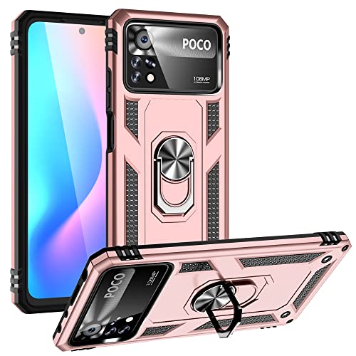 Telefonschutz Compatible with das Xiaomi Poco X4 Pro 5G -Hülle Mobiltelefon mit Magnetringhalter Case, Heavy Duty Schockschutzschutz Compatible with Xiaomi POCO X4 Pro 5G Telefonzubehör(Rose gold) von ETGOKJM