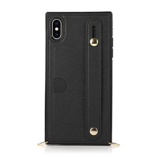 Telefonschutz Compatible with iPhone X Wallet Fall Crossbody Ledertasche Handgurt, Kickstand, Kartenhalter, einstellbarer abnehmbarer Schultergurt Compatible with iPhone x Telefonzubehör(Black) von ETGOKJM
