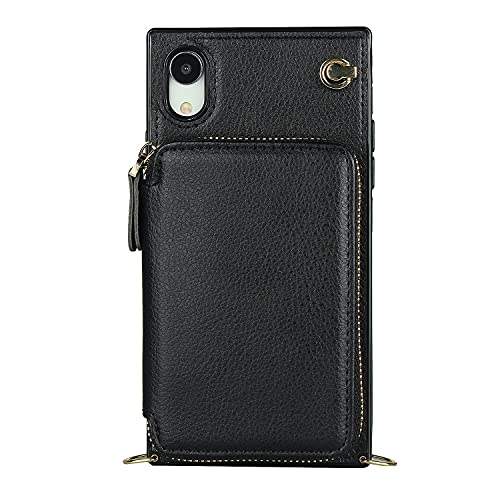 Telefonschutz Compatible with iPhone XR-Reißverschluss-Geldbörsenfall, Fall mit Kartenhalter Slot-Handgelenkgurt Schutzhandtasche Geldbörse-Tasche-Lederabdeckung Compatible with iPhone XR Telefonzubeh von ETGOKJM