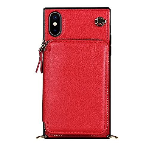Telefonschutz Compatible with iPhone XS-Reißverschluss-Geldbörsenfall, Fall mit Kartenhalter Slot-Handgelenkgurt Schutzhandtasche Geldbörse-Tasche Lederabdeckung Compatible with iPhone XS Telefonzubeh von ETGOKJM