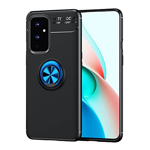 Telefonschutz Schutzhülle Compatible with OnePlus 9 Hülle Weiche TPU Stoßfestes Gehäuse 360 ​​Grad rotierender Metallmagnetischer Ring Kickstand Wärmeableitung Anti-Fall-Schutzhülle Telefonzubehör(Bla von ETGOKJM