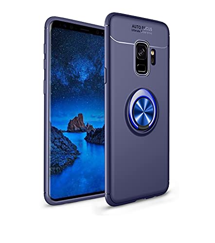 Telefonschutz Schutzhülle Compatible with Samsung Galaxy S9 plus Fall Weiche TPU Stoßfest 360 Grad rotierender Metall Magnetring Kickstand Wärmeableitung Anti-Herbstschutzkoffer Telefonzubehör(Blue) von ETGOKJM