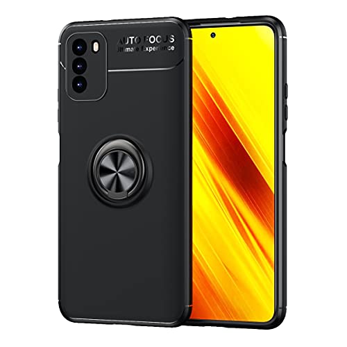 Telefonschutz Schutzhülle Compatible with Xiaom POCO M3 Hülle Weiche TPU Stoßfest Hülle 360 ​​Grad rotierender Metall Magnetring Kickstand Wärmeableitung Anti-Herbstschutzkoffer Telefonzubehör(Black) von ETGOKJM