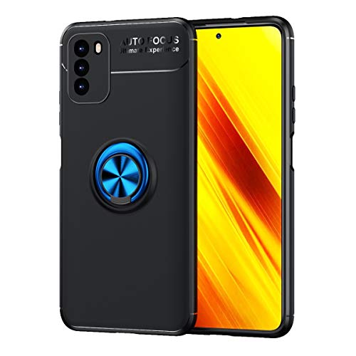 Telefonschutz Schutzhülle Compatible with Xiaom POCO M3 Hülle Weiche TPU Stoßfest Hülle 360 ​​Grad rotierender Metall Magnetring Kickstand Wärmeableitung Anti-Herbstschutzkoffer Telefonzubehör(Black+B von ETGOKJM