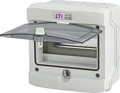 ETI Oberflächenverteiler ECH-4G, 1-reihig, 4 Module, Feuchtraum IP65, Kunststoff, Dreiphasig ETI Oberflächenverteiler ECH-4G, 1-reihig, 4 Module, Feuchtraum IP65, Kunststoff, Dreiphasig von ETI