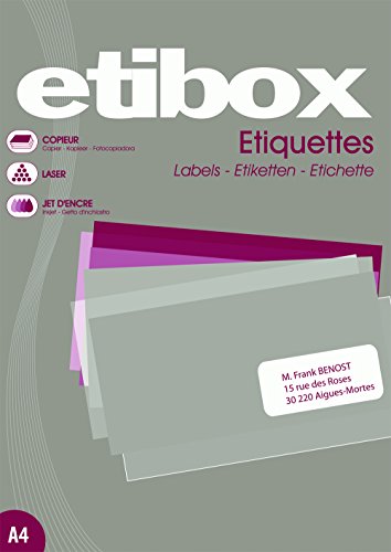 ETIBOX 119750 Selbstklebende Etiketten 70 x 35 mm - 100 Blatt, 2400 weiße Etiketten - Laser, Tintenstrahl, Kopierer von ETIBOX