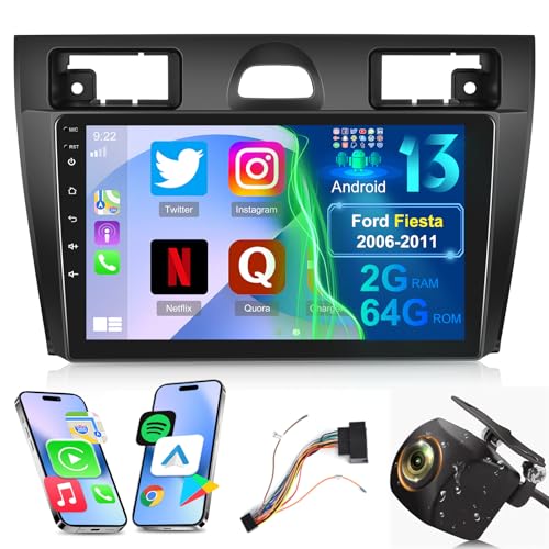 2G+64G Android 13 Autoradio für Ford Fiesta 2006-2011 mit Wireless Carplay & Android Auto, 9 Zoll Touchscreen Autoradio mit WiFi/GPS/FM RDS/Bluetooth+AHD Rückfahrkamera von ETLFUCyber