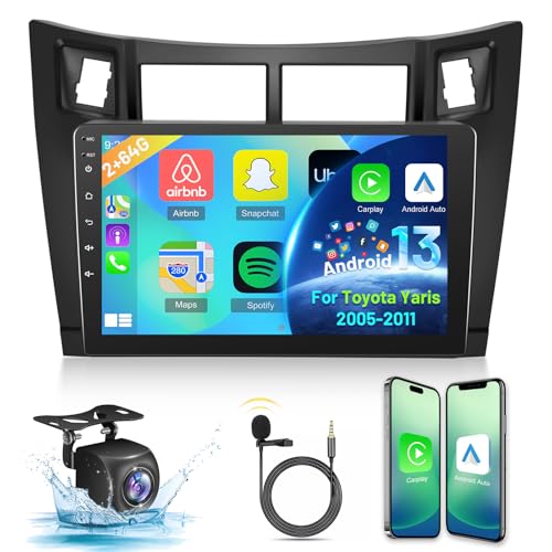 2G+64G Android Autoradio für Toyota Yaris 2005-2011, 9 Zoll Touchscreen Bluetooth Radio mit Wireless Carplay & Android Auto/WiFi/GPS/EQ/FM RDS Radio+Rückfahrkamera +Mic von ETLFUCyber