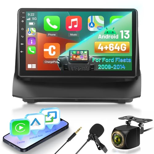 [4G+64G] Android 13 Autoradio für Ford Fiesta 2009-2014, 9 Zoll Touchscreen Radio Unterstützung Carplay & Android Auto/Bluetooth 5.0/WiFi/GPS/32EQ/FM RDS Radio von ETLFUCyber