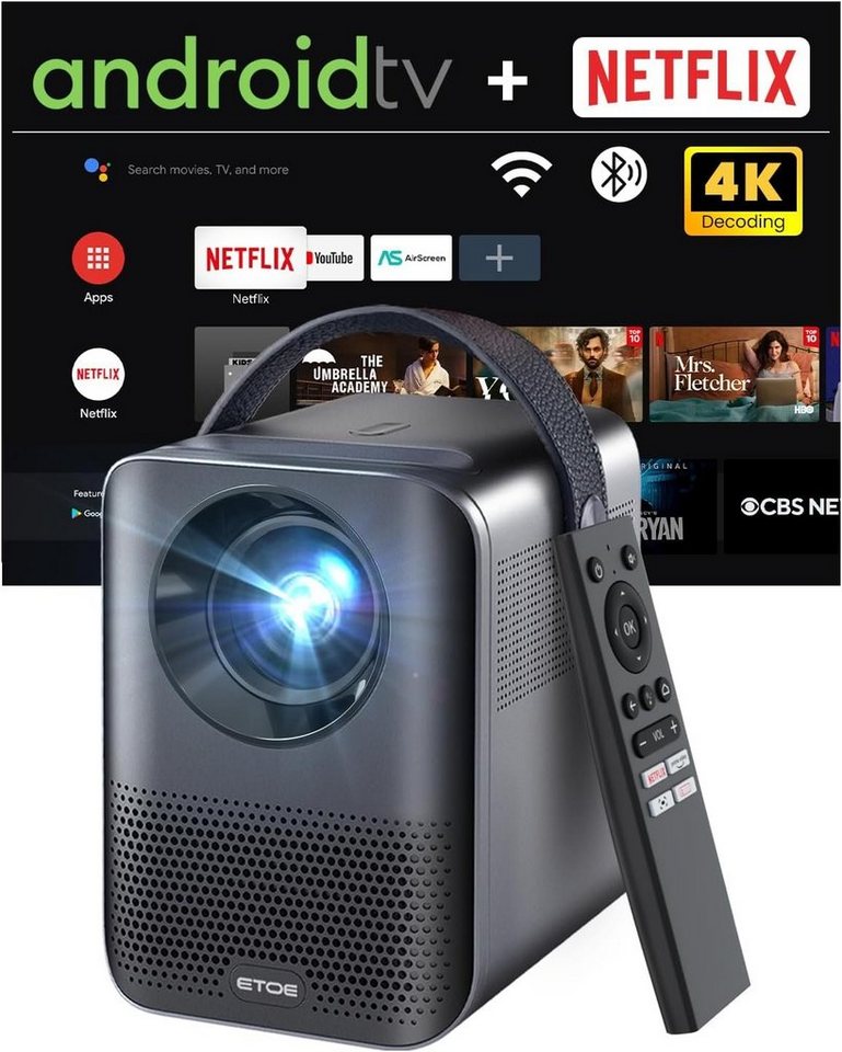 ETOE Native 1080P Mini Video mit Netflix-Zertifizierung, Android TV10.0 Portabler Projektor (400 lm, 1920 x 1080 px, 5G WiFi & Bluetooth kompatibel mit iOS/Android/Windows/USB) von ETOE