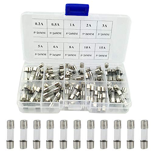 ETOPARS 100 Stück Auto Schnelle Schlag Glassicherung Fast Schlag Glas Sicherung Assortierte Kit 250V 5x20mm 0.2A 0.5A 1A 2A 3A 5A 8A 10A 15A 20A von ETOPARS