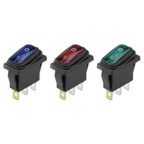 ETOPARS 3 Stück 12V 20A Kippschalter Auto KFZ Runde Wippschalter Blau Rot Grün Beleuchtet Licht EIN/AUS Schalter Druckschalter Taste 3 Polig Wasserdicht Boot von ETOPARS