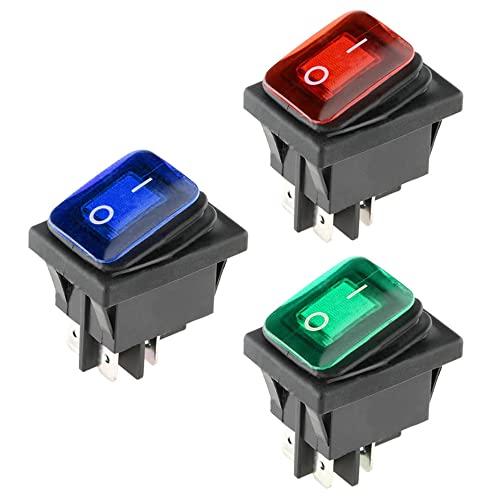 ETOPARS 3 Stück 12V 20A Kippschalter Auto KFZ Runde Wippschalter Blau Rot Grün Beleuchtet Nebel Licht EIN/AUS Schalter Druckschalter Taste Wasserdicht 4 Polig DPST Boot von ETOPARS
