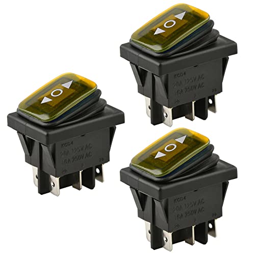 ETOPARS 3 Stück 12V 20A Kippschalter Auto KFZ Wippschalter Gelb Beleuchtet Licht EIN/AUS/EIN Verriegelung Schalter Druckschalter Taste Wasserdicht Knopfschalter 6 Polig von ETOPARS