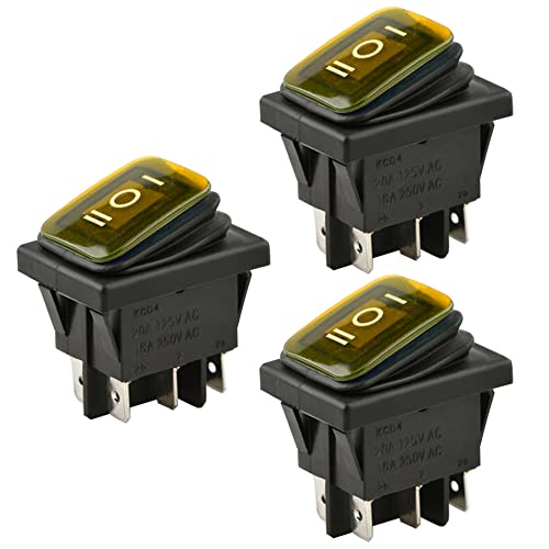 ETOPARS 3 Stück 12V 20A Kippschalter Auto KFZ Wippschalter Gelb Beleuchtet Nebel Licht EIN/AUS/EIN Momentaner Schalter Druckschalter Taste Wasserdicht 6 Polig DPDT Boot von ETOPARS