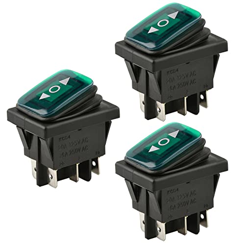 ETOPARS 3 Stück 12V 20A Kippschalter Auto KFZ Wippschalter Grün Beleuchtet Licht EIN/AUS/EIN Momentaner Schalter Reset Druckschalter Taste Wasserdicht 6 Polig DPDT Boot von ETOPARS