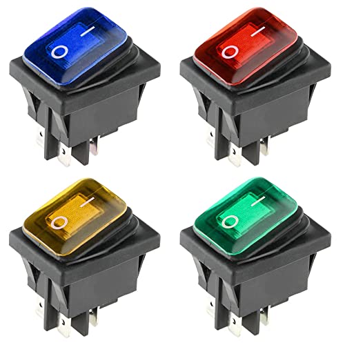 ETOPARS 4 Stück 12V 20A Kippschalter Auto KFZ Runde Wippschalter Blau Rot Grün Gelb Beleuchtet Nebel Licht EIN/AUS Schalter Druckschalter Taste Wasserdicht 4 Polig DPST von ETOPARS
